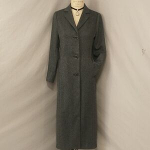 Long Herringbone Wool Blend Maxi Coat Duster Lightweight Classic Sz MrkXS FitS/M